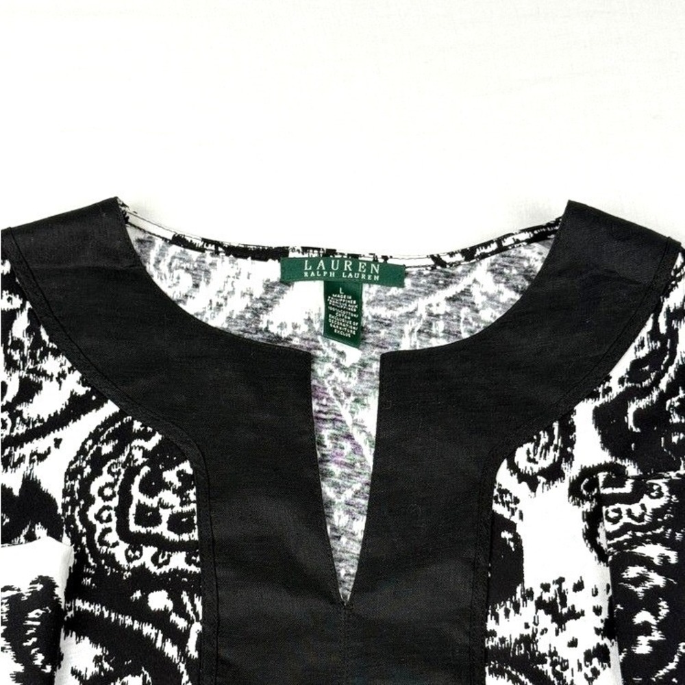 Lauren‎ Ralph Lauren Women's clothing Tunic Top Size L Paisley Black And White